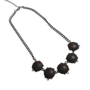 Faceted Round Stone Brown Statement Necklace Adjustable Chain Design Silver Tone
